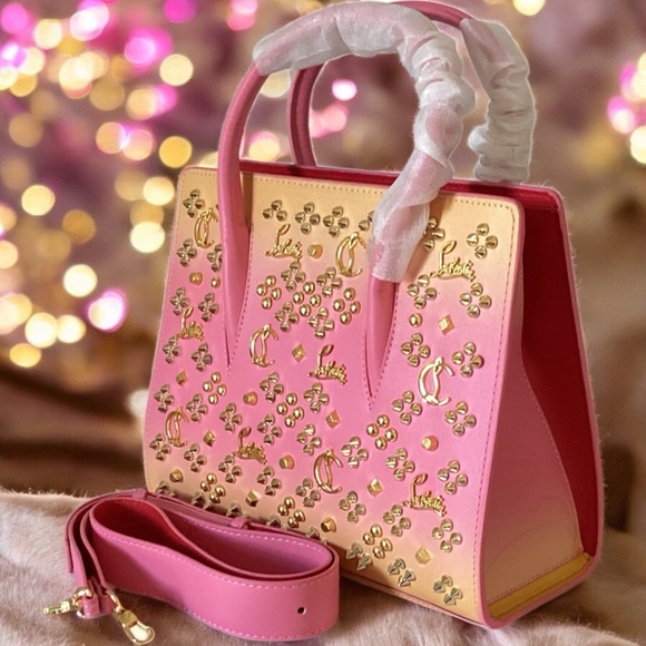New Leather Top Handle Crossbody Handbag Pink Red Yellow OmbréGold Spiked Detail - Picture 1 of 7